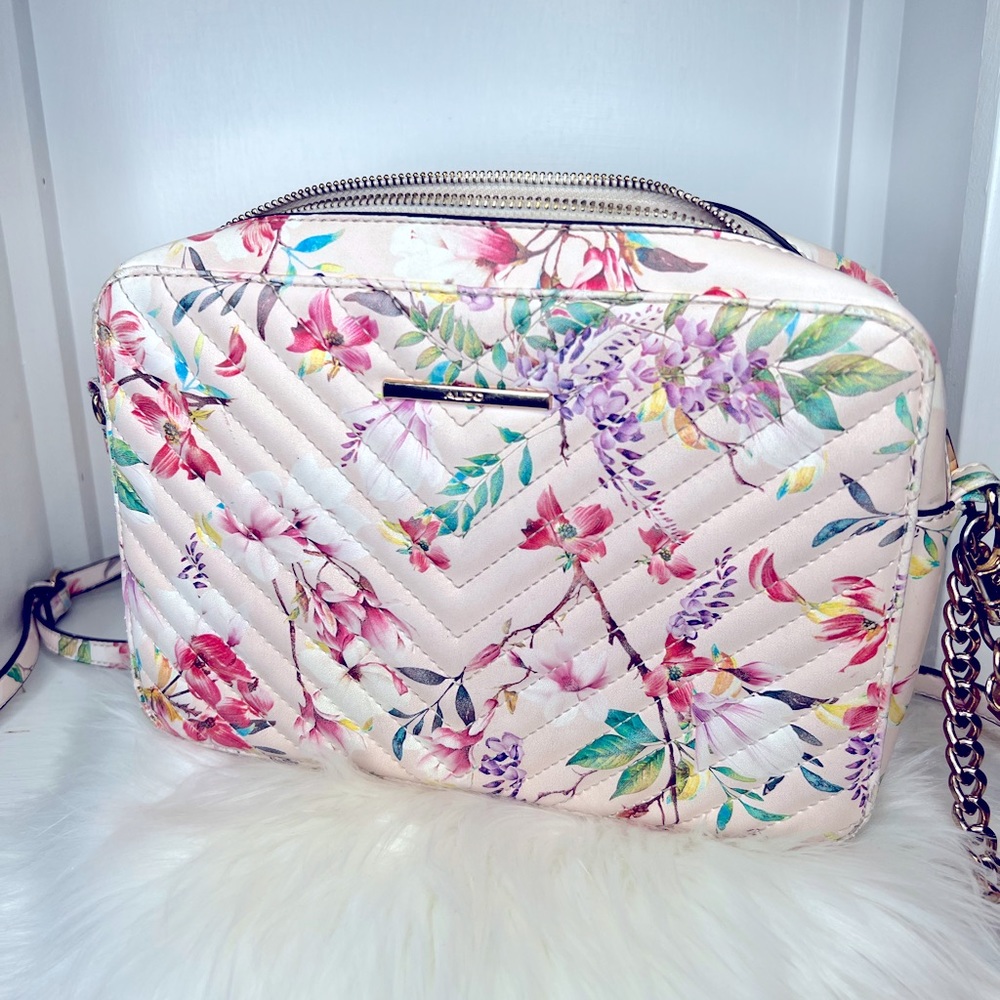 Aldo pink/floral crossbody bag with gold chains